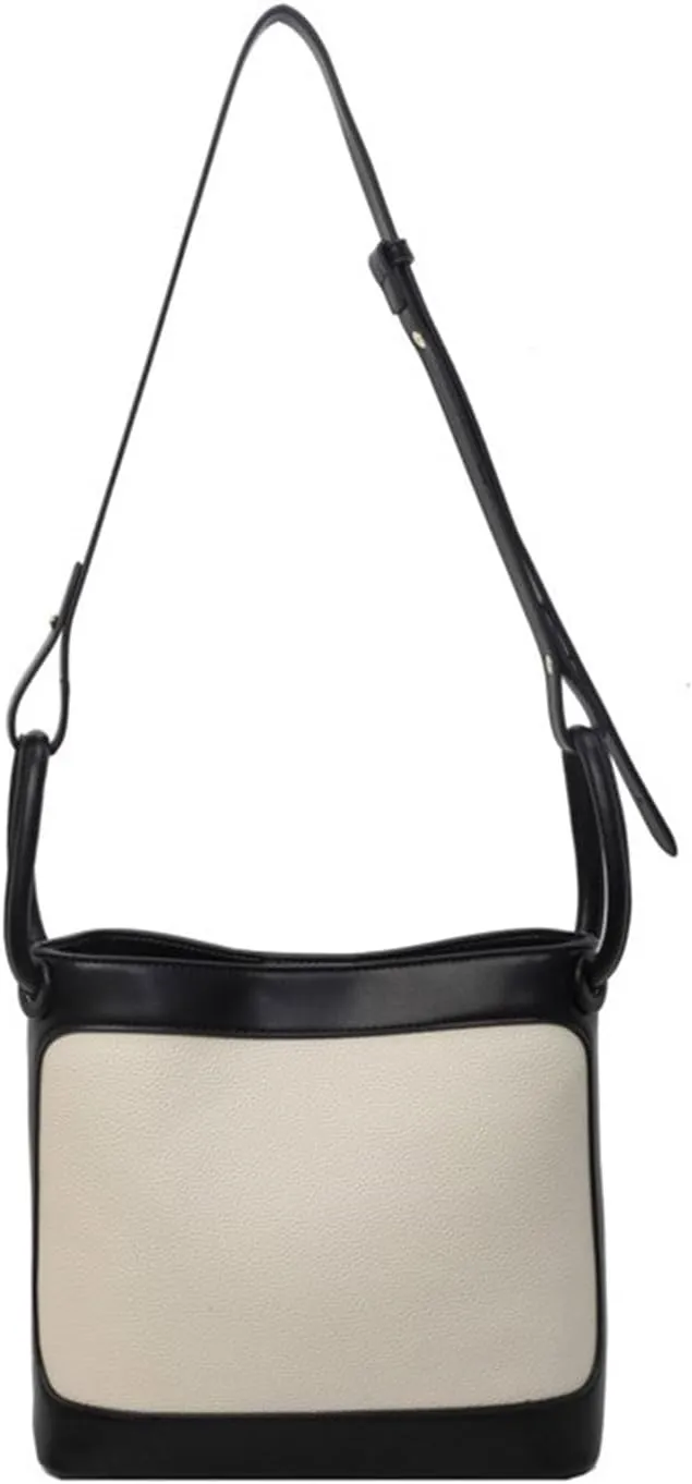 Women's PU Leather Crossbody Bag Korean Single Shoulder Purse Contrast Color Bucket Pack