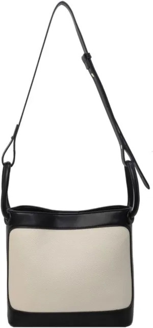 Women's PU Leather Crossbody Bag Korean Single Shoulder Purse Contrast Color Bucket Pack
