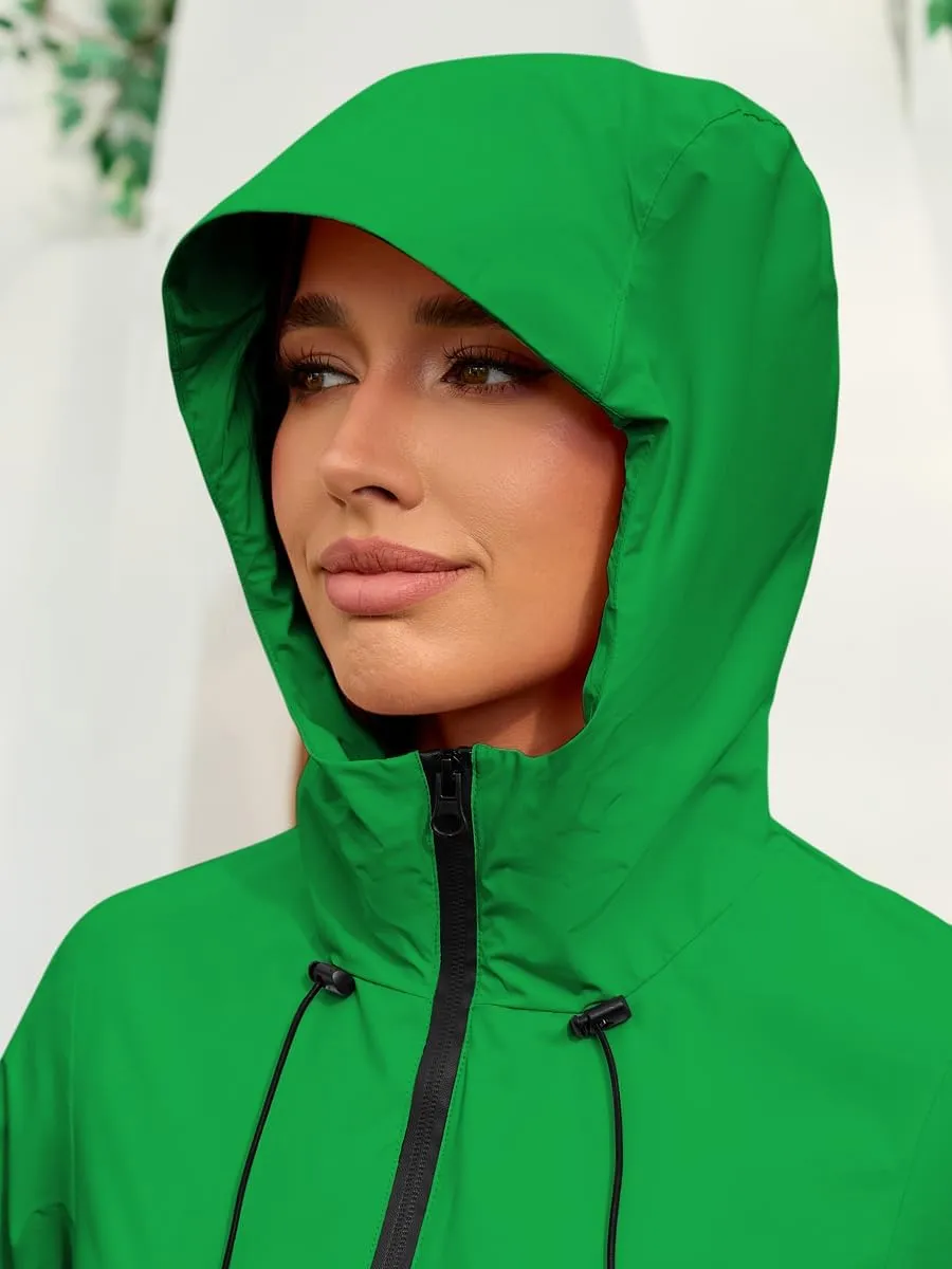 Womens Rain Jacket Waterproof Packable Raincoat with Hood for Travel Outdoor Active Windbreaker Jacket