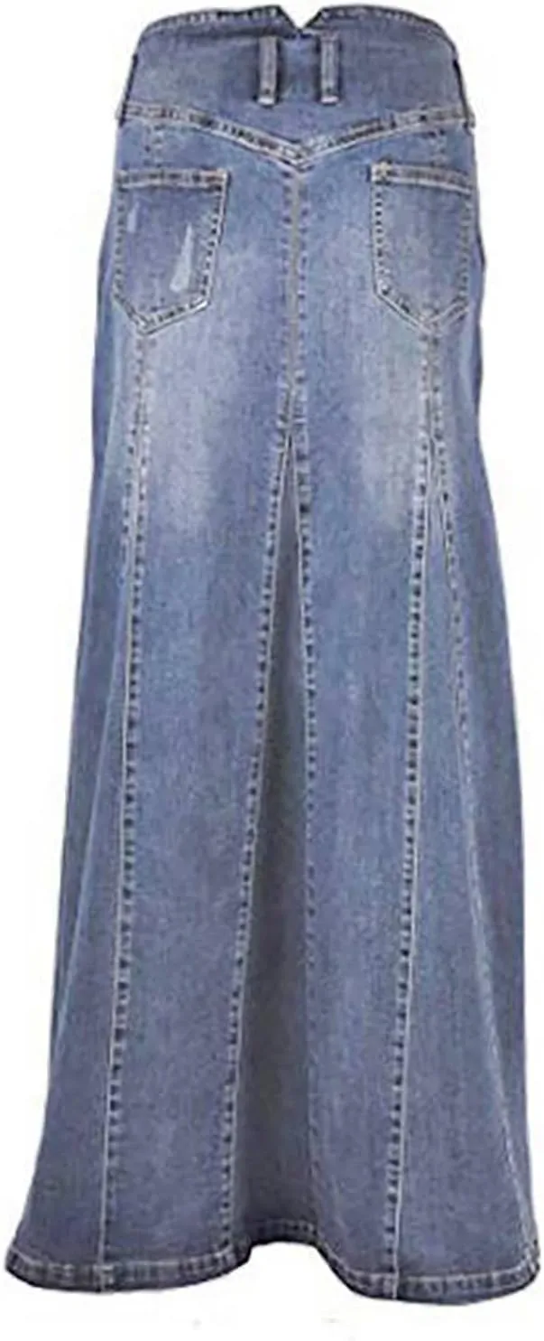 Women's Retro Exposure Button Fly Packaged Hip A Line Maxi Long Denim Skirt Skirts for Women Trendy