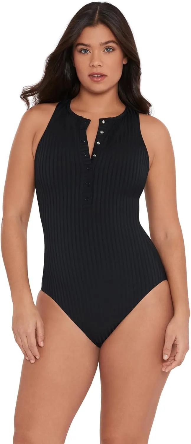 Women's Snap High Neck One Piece Swimsuit