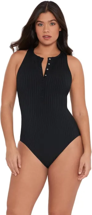 Women's Snap High Neck One Piece Swimsuit