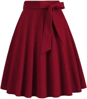 Women's Solid Color Retro Long Skirt High Waist A Line 50S Swing Skirt