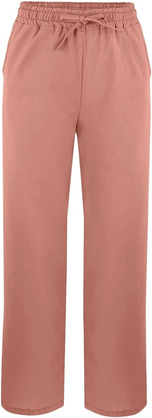 Women's Summer Long Solid Color Cotton Linen Straight Leg Loose Casual Pants Pants with Pockets Summer