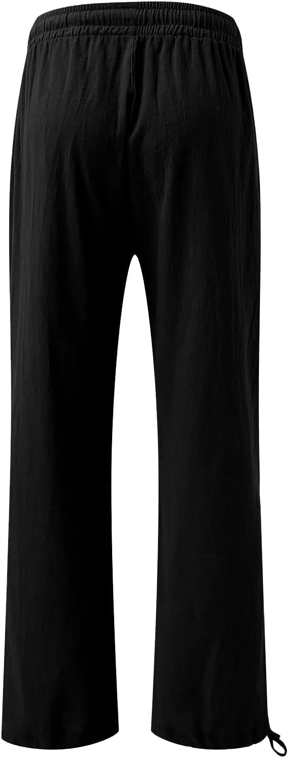 Womens Wide Leg Palazzo Pants High Waisted Adjustable Linen Flowy Trousers Casual Loose Lounge Pant with Pockets