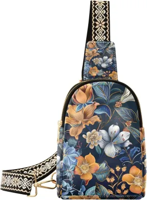 xigua Small Sling Bag for Women Colorful Paisley Floral Fanny Pack Faux Leather Crossbody Bags Lightweight Chest Bag