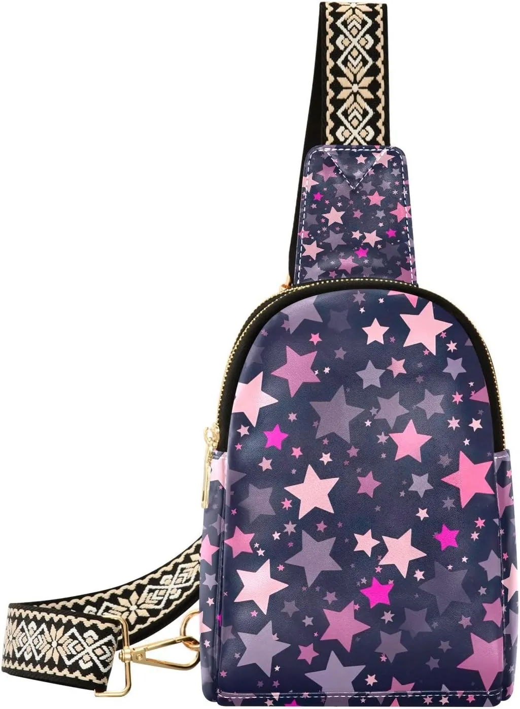 xigua Small Sling Bag for Women Colorful Stars Fanny Pack Faux Leather Crossbody Bags Lightweight Chest Bag