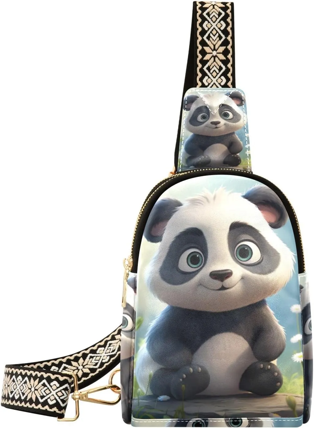 xigua Small Sling Bag for Women Cute Cartoon Panda Fanny Pack Faux Leather Crossbody Bags Lightweight Chest Bag