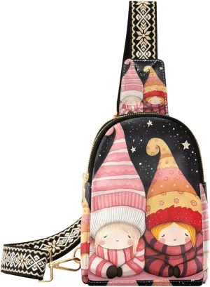 xigua Small Sling Bag for Women Cute Love Gnome Fanny Pack Faux Leather Crossbody Bags Lightweight Chest Bag