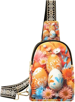 xigua Small Sling Bag for Women Eggs and Flowers Fanny Pack Faux Leather Crossbody Bags Lightweight Chest Bag