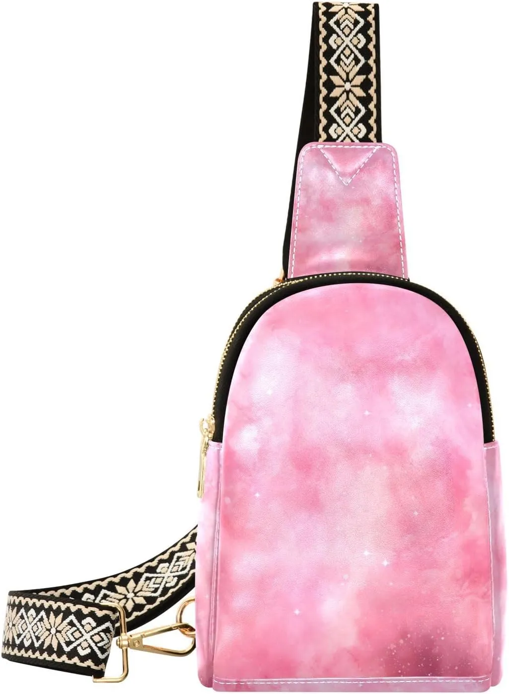 xigua Small Sling Bag for Women Galaxy Pink Fanny Pack Faux Leather Crossbody Bags Lightweight Chest Bag