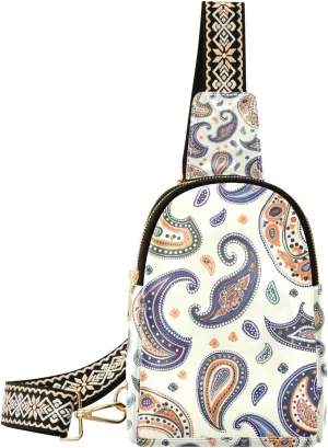 xigua Small Sling Bag for Women Paisleys Pattern Fanny Pack Faux Leather Crossbody Bags Lightweight Chest Bag