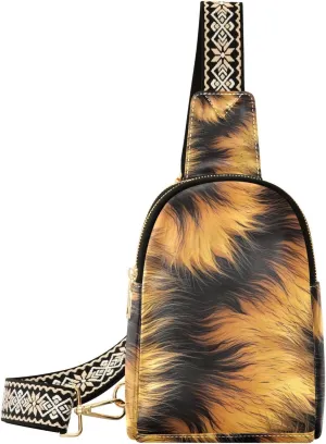 xigua Small Sling Bag for Women Tiger Fur Texture Fanny Pack Faux Leather Crossbody Bags Lightweight Chest Bag
