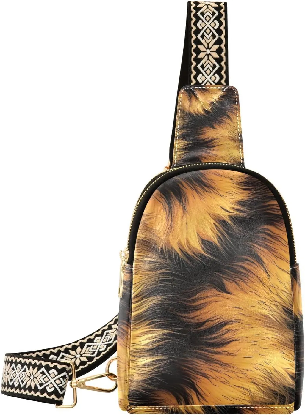 xigua Small Sling Bag for Women Tiger Fur Texture Fanny Pack Faux Leather Crossbody Bags Lightweight Chest Bag