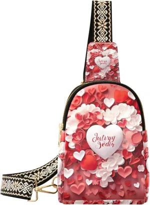 xigua Small Sling Bag for Women Valentine's Day Pattern Fanny Pack Faux Leather Crossbody Bags Lightweight Chest Bag