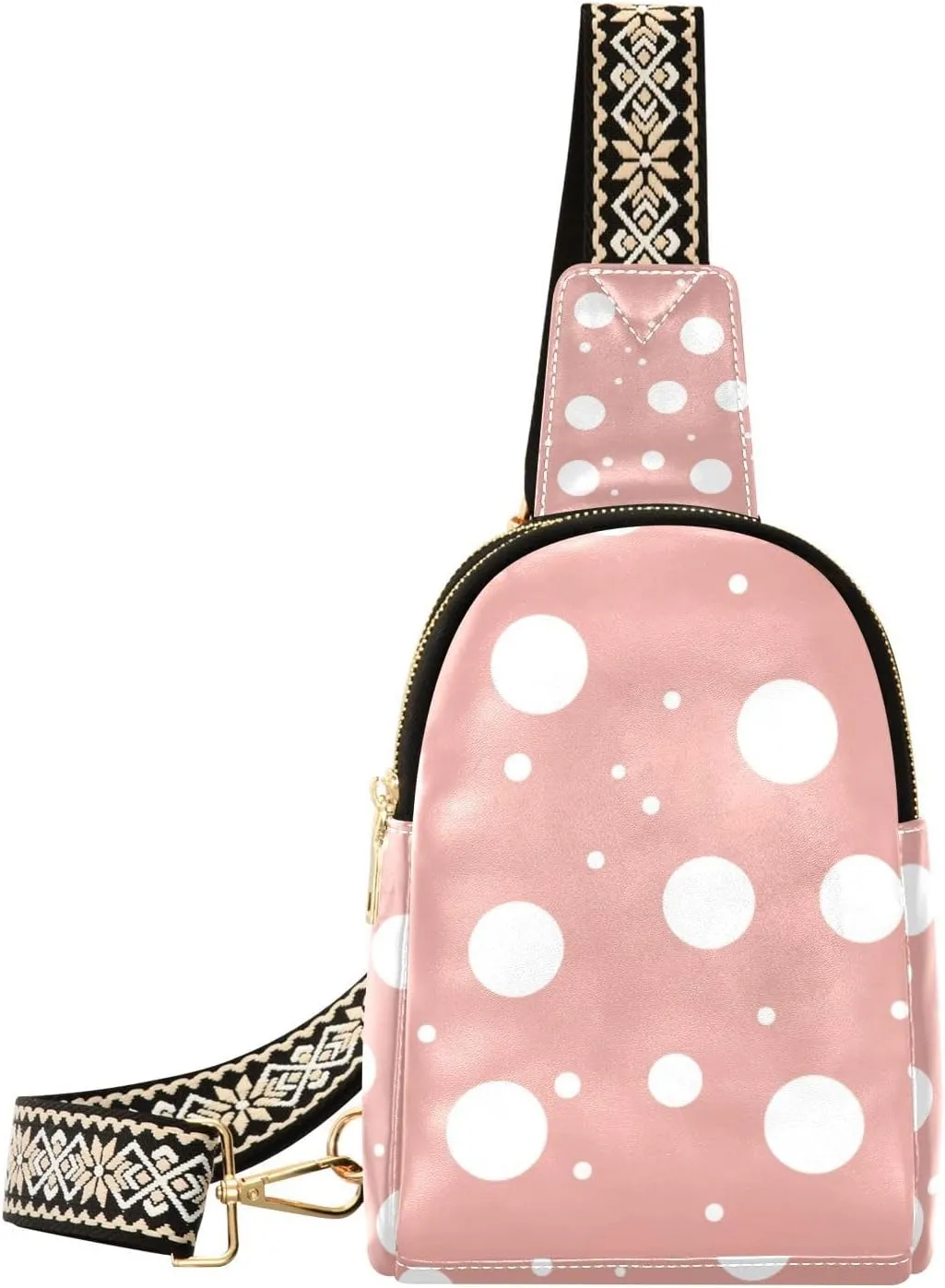 xigua Small Sling Bag for Women White Polka Dot Pink Fanny Pack Faux Leather Crossbody Bags Lightweight Chest Bag