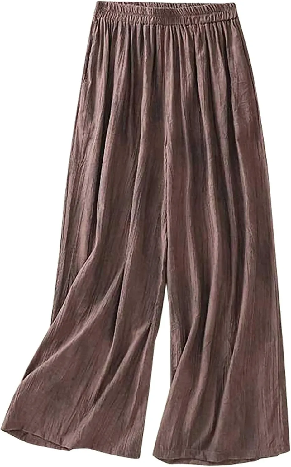 YRAETENM Wide Leg Pants for Women Baggy Elastic Waist Cotton Linen Pants Plus Size Palazzo Lounge Trousers with Pockets