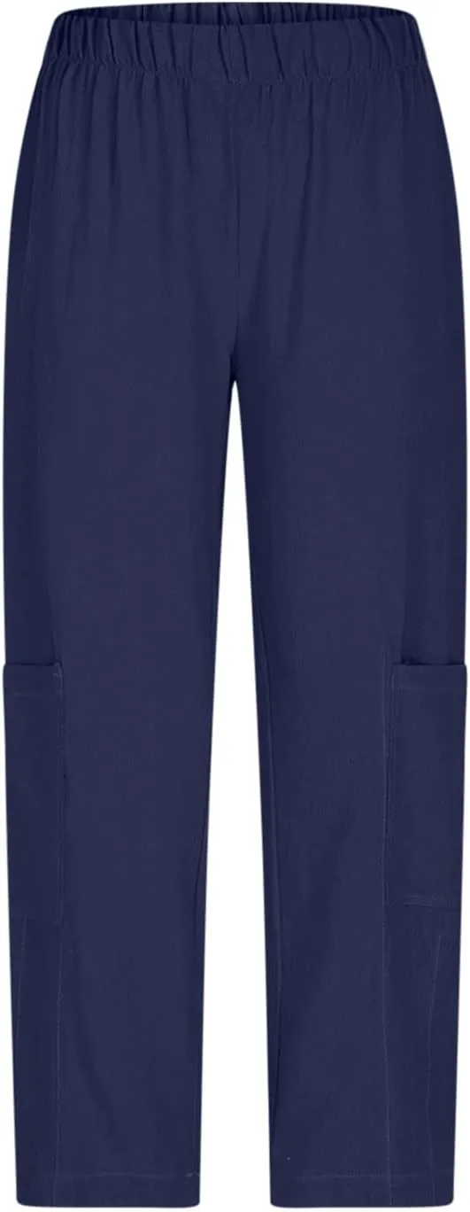 YRAETENM Womens Baggy Linen Pants Summer Casual Loose Elastic Waist Lounge Trousers Beach Palazzo Harem Pants with Pockets