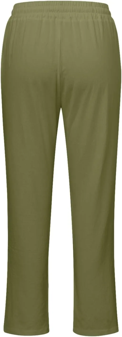 YRAETENM Womens Casual Cotton Linen Pants Summer Lightweight Loose Fit Elastic Waist Trousers Plus Size Lounge Long Trousers