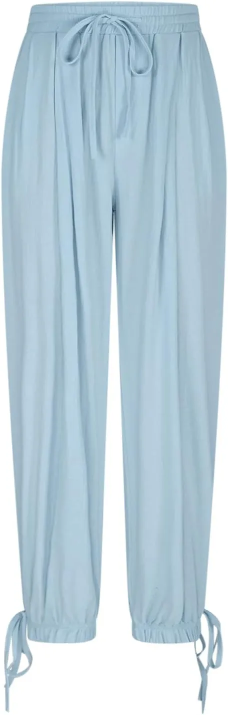 YRAETENM Womens Linen Pants Cotton Baggy Palazzo Harem Pants Drawstring Elastic Waist Beach Yoga Trousers Casual Lounge Pants