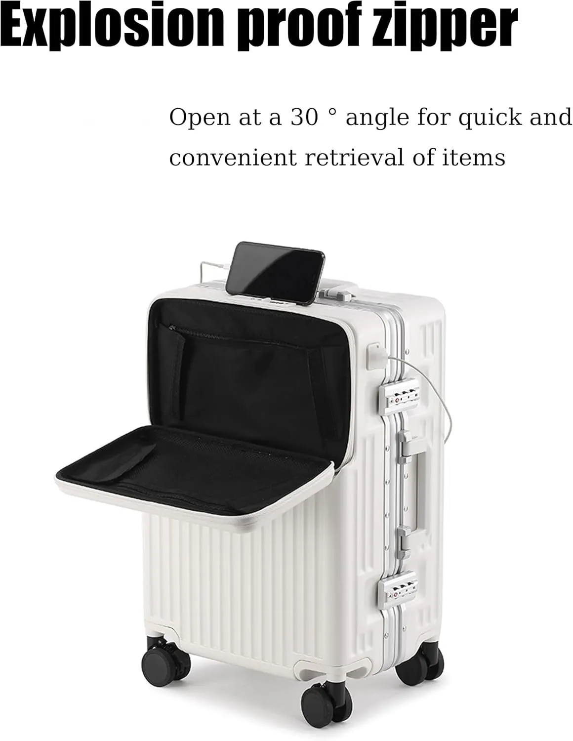 ZMY Carry on Luggage with Charging Port, Lightweight Hardside Suitcase with TSA Lock and Spinner Wheels (Black, 20 inches)