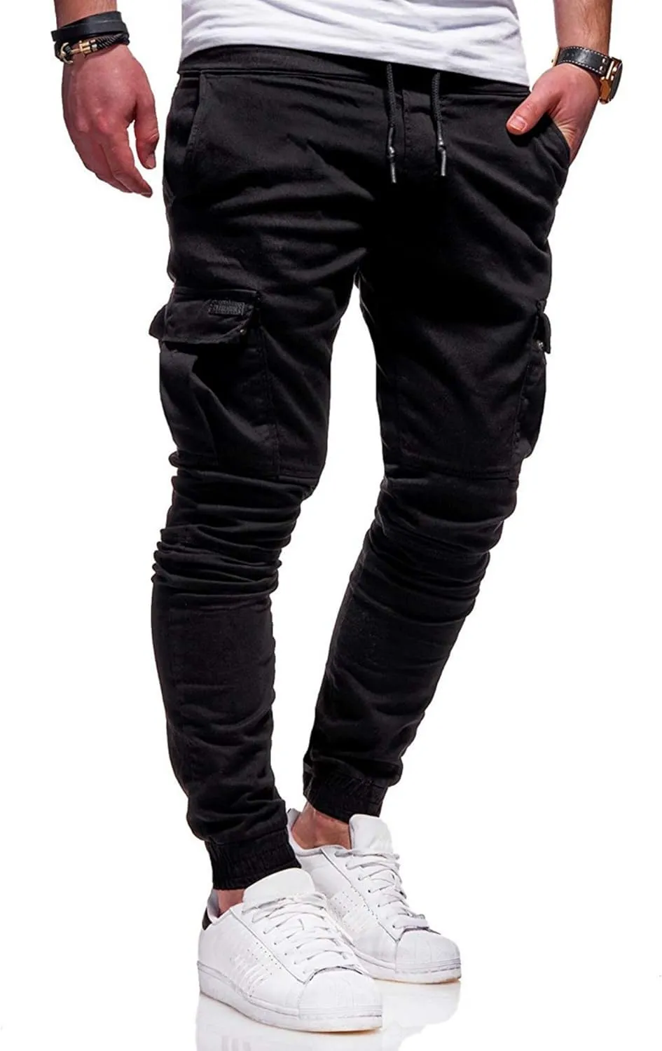 ZWRXW Sweatpants for Men Casual Joggers Chino Cargo Pants Drawstring Elastic Waist Hiking Outdoor Twill Track Trousers