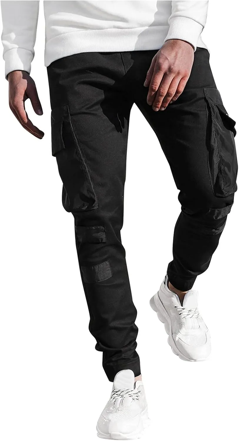 ZYXTIM Sweat Pants for Man Slim Fit Pencil Tapered Cuff Stripes Color Block Jogger Trousers with Pockets