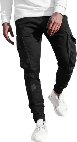 ZYXTIM Sweat Pants for Man Slim Fit Pencil Tapered Cuff Stripes Color Block Jogger Trousers with Pockets